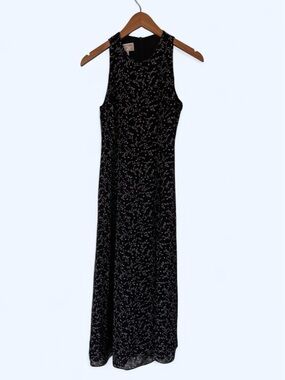 Vintage Jones New York Black Floral Rayon Maxi Dress 90s Minimalist Petite 4P